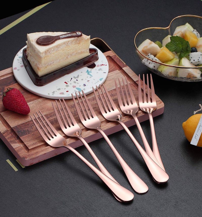 Kyraton Rose Gold Dinner Fork 6 Pieces, Stainless Steel 8.17 Inch Forks Rose Gold Titanium Plating Silverware, Copper Forks Set of 6 - Image 4